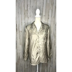 Vintage Judy Bond Women's Gold Long‎ Sleeve Button-Up Shirt Size 12